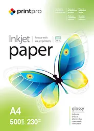 Фотопапір PrintPro, глянсовий, A4, 230 г/м², 500 арк (PGE230500A4)