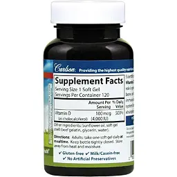 Вітамін D3 Carlson Vitamin D3 4000 МО 120 желатинових капсул - мініатюра 2