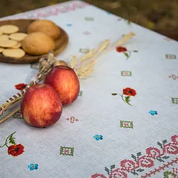 Скатертина Ecotton 150х200 см натуральна бавовняна Маки Український етно-стиль сірий (24939) - мініатюра 8