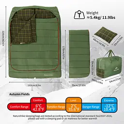 Спальник двомісний Naturehike (CNK2350WS019) +6°C з подушками - зелений - мініатюра 4