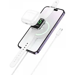 Бездротовий зарядний пристрій Hoco CW50 Fast 3-in-1 magnetic iWatch 2.5W/MagSafe 7.5W Type-C AirPods / iWatch 1–8 SE/SE2 Ultra Білий - мініатюра 3