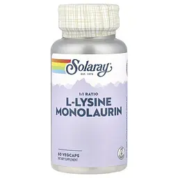 L-лізин та монолаурин Solaray L-Lysine Monolaurin, 60 вегакапсул для підтримки імунної системи