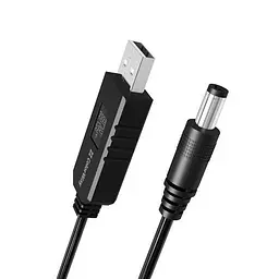 Кабель живлення USB 5V - DC 12V (5.5x2.5 мм), чорний, 1 м, ColorWay (CW-CBUD067-BK)