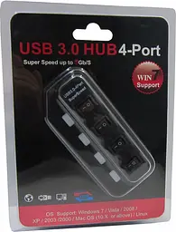 USB-Хаб Lapara USB 4 порта USB 3.0 с 4-мя виключателеми ON/OFF для каждого порта, с БП 2А/5В, черний (LA-USB305)