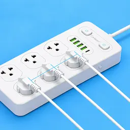 Мережевий фільтр Earldom ES-SC09 3000W 11-в-1 з 6 розетками, 4 USB-A та USB-C, білий - мініатюра 5