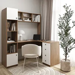 Кутовий письмовий стіл з полицями та шухлядами 1800х1690x1190 мм Дуб Родос/Білий - мініатюра 1