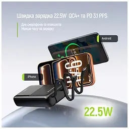 Батарея універсальна ColorWay 20 000 мА·год DigiPower PD/22.5 Вт, QC/4.0, чорна (CW-PB200LP01BK) - мініатюра 9