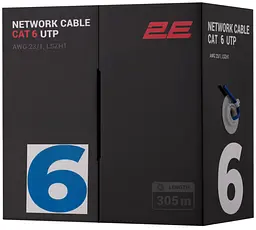 Кабель вита пара CAT 6 U-UTP 305м AWG 23/1 LSZH-1 синій 2E teh0018330