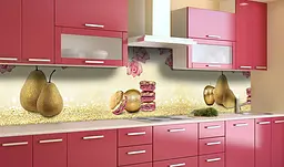 Вініловий кухонний фартух Золоті Груші і Орхідеї наклейка для кухні ПВХ Фрукти Бежевий Happy Pocket Z181642 - мініатюра 4