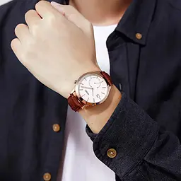 Чоловічий кварцовий годинник Skmei 1581 Prestige коричневий з рожевим - мініатюра 5
