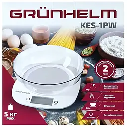 Ваги кухонні Grunhelm KES-1PW з чашою максимальна вага 5 кг білі (136007) - мініатюра 5