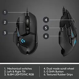 Ігрова дротова мишка Logitech G502 HERO / High Performance / Сенсор PMW3366 / 12 000 DPI / Black , Чорний - мініатюра 4