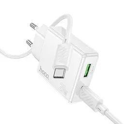 МЗП Hoco C142A Direct PD20W+QC3.0 (1USB-A/1C) + кабель Type-C to Type-C White - мініатюра 2
