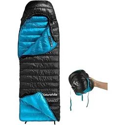 Спальник з натуральним пухом Naturehike CW400 NH18C400-D, p-р L, чорно-блакитний - мініатюра 3