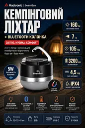 Ліхтар кемпінговий Mactronic BeamBox 160 Lm з Bluetooth колонкою USB-C Чорний - мініатюра 3