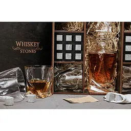 Подарунковий набір Whiskey Stones камені для віскі в дерев'яному пеналі №8 + декантер і 4 склянки Bohemia Quadro + щипці + мішечок - мініатюра 5