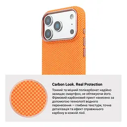 Карбоновый чехол для Apple iPhone 17 Pro Max, LikeCarbon2 SE MagCase, оранжевый, тонкий защитный чехол-панель из поликарбоната с магнитами N52, MagSafe, противоударный, совместим с беспроводной зарядкой, приподнятые края для защиты камеры - мініатюра 7