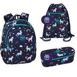 Рюкзак CoolPack Jerry Mrs. Unicorn 19 л + Сумка для взуття CoolPack Vert Mrs Unicorn + Пенал на блискавці CoolPack Campus Mrs Unicorn з органайзером для ручок 23x9x5 см