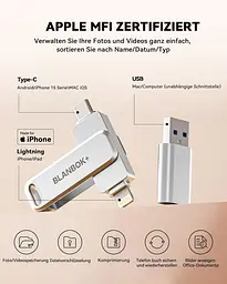 MFi USB-накопичувач 256GB 3-в-1 (USB-C/Lightning/USB) для iPhone 15, iPhone/iPad/Android/PC/ноутбука - мініатюра 6