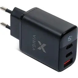 Зарядний пристрій Vinga 2xUSB-C PD30W + USB-A QC30W Display 30W Max (VCR30ACCDB)