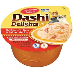 Ласощі для котів INABA Dashi Delights, курка з тунцем та лососем, 70 г