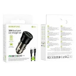 АЗП Borofone BZ25 Journey PD20W+QC3.0 total 38W (1USB-A/1C) + кабель Type-C to Type-C Transparent black - мініатюра 4