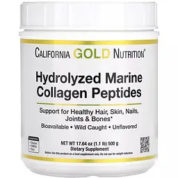 Морський колаген гідролізовані пептиди California Gold Nutrition Hydrolyzed Marine Collagen Peptides 500 г без ароматизаторів