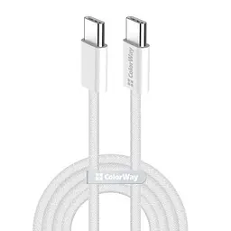 Кабель Type-C - Type-C, 1 м, Grey, ColorWay, 60 Вт, 3A, Braided Cotton (CW-CBPDCC061-GR)