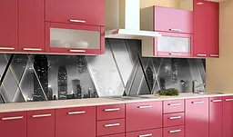 Кухонний фартух Дзеркальний Місто вінілова наклейка для кухні Абстракція Сірий 60х200 см Happy Pocket Z181368 - мініатюра 2