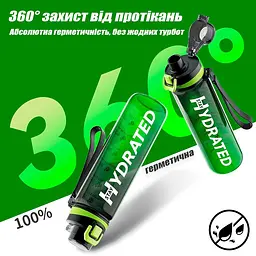 Спортивна пляшка для води Hydrated 1000 мл, фітнес пляшка в зал для фітнесу, велика фляга чорно-зелена - мініатюра 4