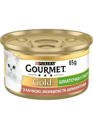 Вологий корм для котів Gourmet Gold шматочки у паштеті з качкою, морквою та шпинатом, 85 г