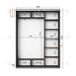 Шафа-купе Idea серія 1 180 x 45 x 240 см Антрацит Дзеркало - мініатюра 2