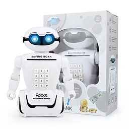 Дитяча скарбничка робот сейф з кодовим замком настільна лампа 3 в 1 Robot Piggy Bank білий - мініатюра 3