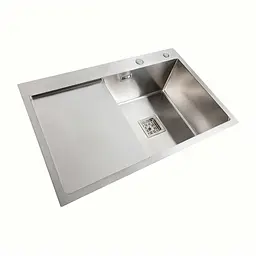 Кухонна мийка Platinum Handmade нержавійка 78x50B R (два отвори ,квадратний сифон 3.0/1.0), Нержавіюча сталь - мініатюра 2