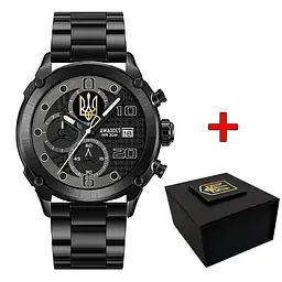Чоловічий наручний годинник 016 Тризуб золото Black-Black Steel Awarder acs0031985
