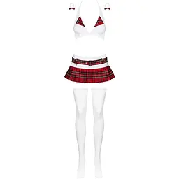 Еротичний костюм школярки з міні-спідницею Obsessive Schooly 5pcs costume біло-червоний S/M - мініатюра 5