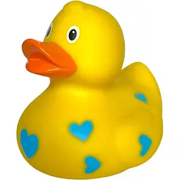 Качка FunnyDucks Жовта у блакитних сердечках (0905) - мініатюра 2