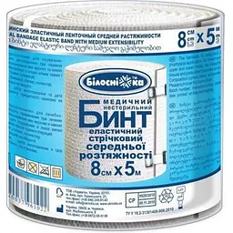 Бинт еластичний стрічковий Білосніжка середньої розтяжності 8 см х 5 м (295779)