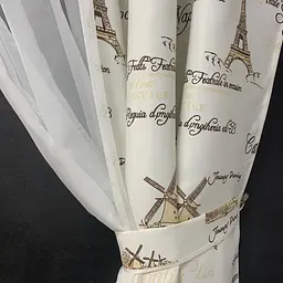 Коротка фіранка для кухні з атласу та шифону з коричневими будинками 1,8м на 4м на тасьмі ALBO pbe0052795 - мініатюра 9