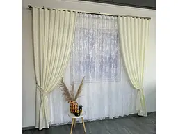 Мармурові жакардові штори молочного кольору 2шт. 150х270 з білим жакардовим тюлем 400х270, на тасьмі ALBO pbe0052579 - мініатюра 7