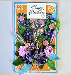 Вітальна листівка 3D з польовими квітами Hapy Birthday