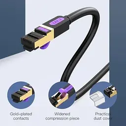 Патч-корд 1м, S/FTP cat 7 RJ-45 black Vention (ICDBF) - мініатюра 2
