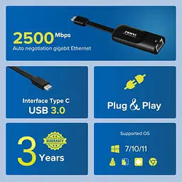 Мережевий адаптер Type - C на RJ45 Fenvi FR-G2500C 2500mbps 2.5 g Ethernet перехідник мережева карта Black (19129) - мініатюра 2
