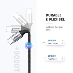 Дата кабель USB-C to USB-C 1.0m US261 3A Alum. Braid Gray\Black Ugreen (50150) - мініатюра 5