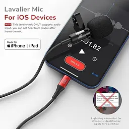 Мікрофон Pixel Lavalier для iPhone (сертифікований Apple MFi) мікрофон Lav для iPhone для відеоблогів зовнішній - мініатюра 2