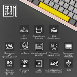 Клавіатура Epomaker Shadow-S Wisteria Linear Pink механічна бездротова (SHS-P-WL) - мініатюра 15