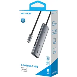 Хаб USB 3.0 Type-C -> 4xUSB 3.0/1xUSB-C, 5Gbps, Black Vention - мініатюра 3