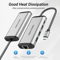 Концентратор Vention USB-C 3-Port, RJ-45, PD, 0.15 m (TGDHB) - мініатюра 7