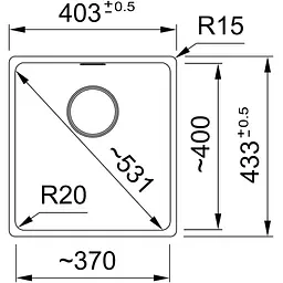 Кухонна мийка Franke Maris, фраграніт, прямокутник, без крил, 553х433х200мм, чаша - 1, монтаж під стільницю, MRG 110-37, сірий камінь - мініатюра 3