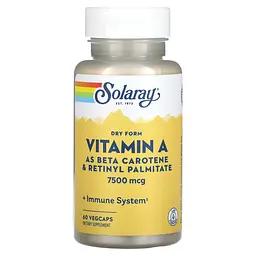 Вітамін А Solaray Dry Vitamin A 7500 мкг 60 вегетаріанських капсул